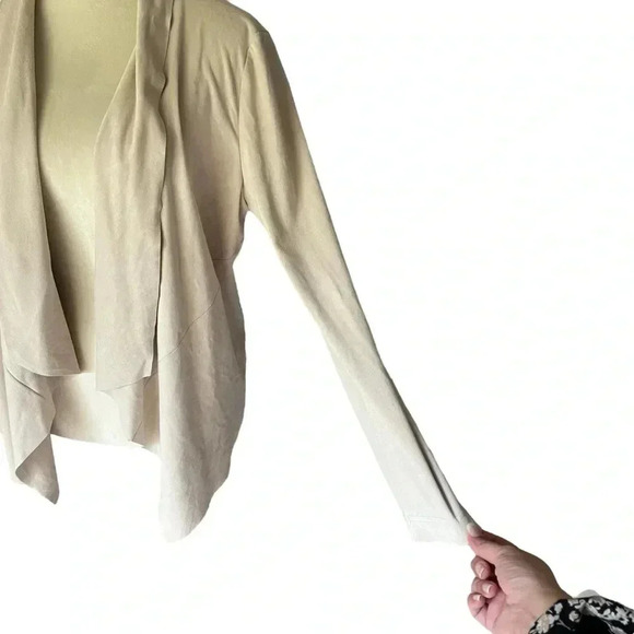 Bagatelle Faux Suede Open Front Cardigan Asymmetrical Soft Beige Sweater Women L - Picture 4 of 7